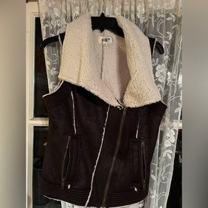 Faux Suede and Shearling Brown and Ivory Vest